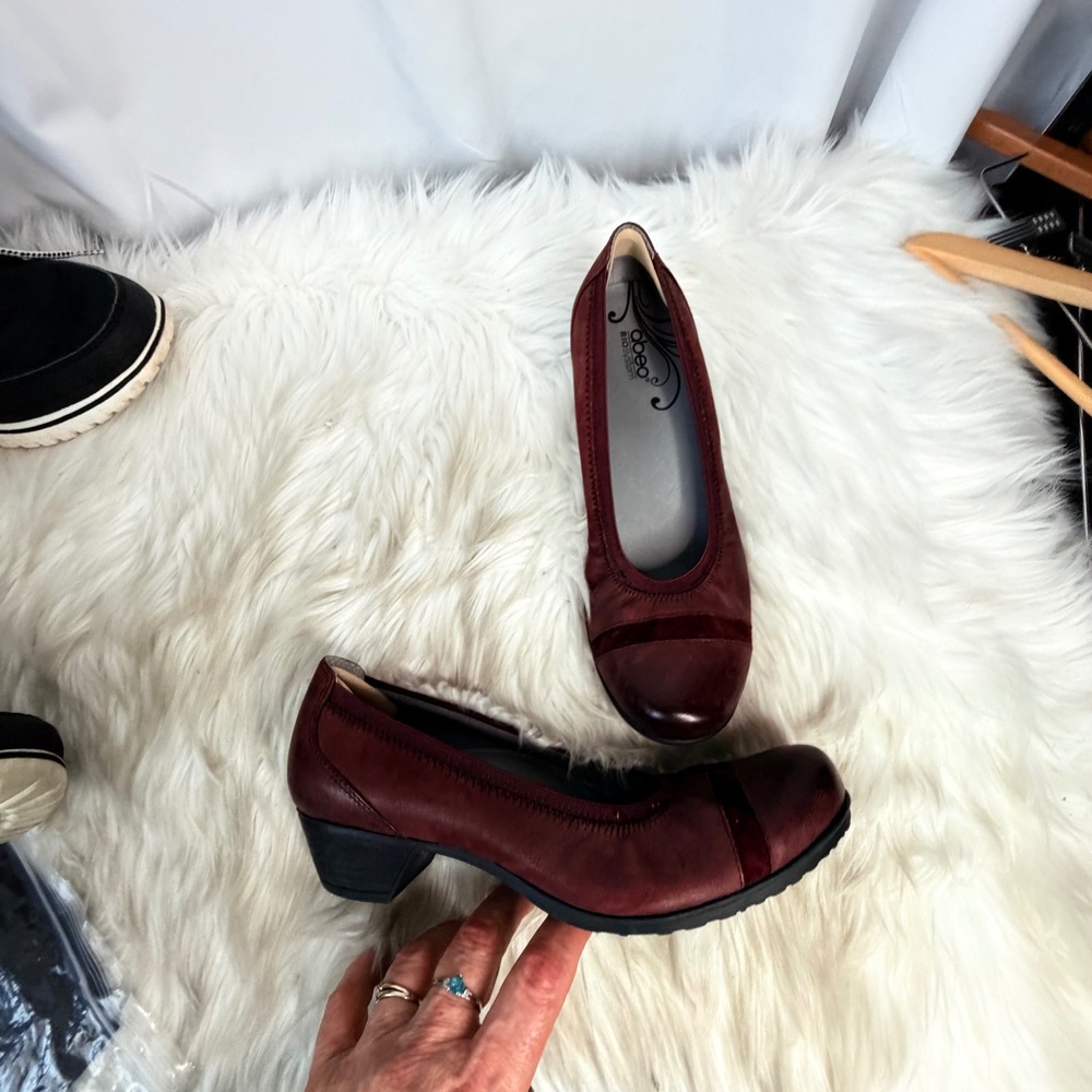 Abeo B.I.O.system Burgundy Leather Cap Toe Block Heel Pumps Womens 8.5